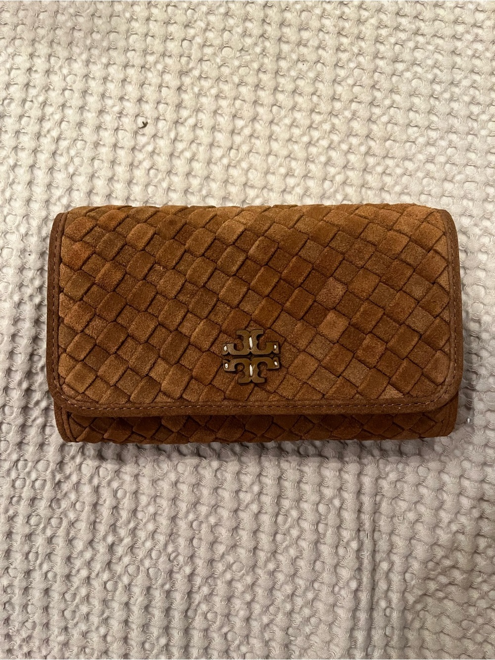 Tory Burch Chestnut Brown Woven Leather Crossbody with Pouch - Picture 2 of 5